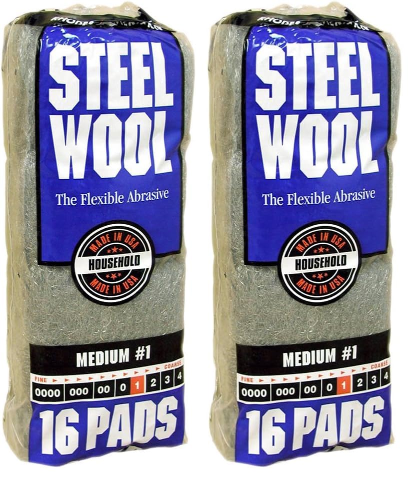 Homax Rhodes American Household Steel Wool16 pad, Medium Grade #1, 16 Pads (Pack of 2)