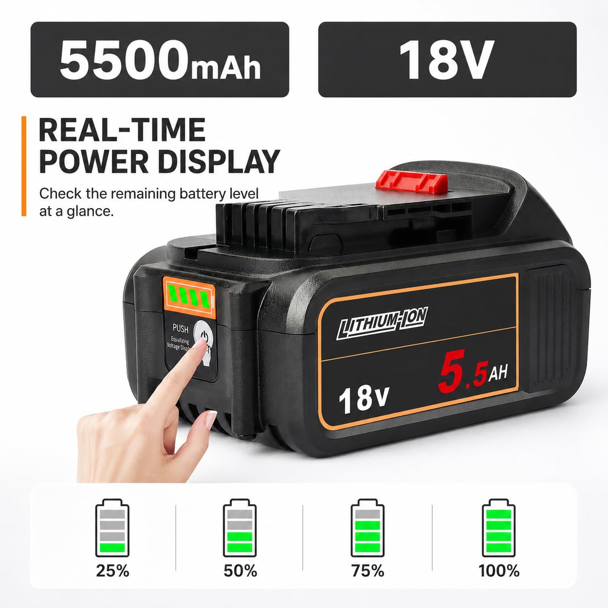 Waitley 2 baterías 18 V 5,5 Ah compatibles con DeWalt XR DCB200 DCB201