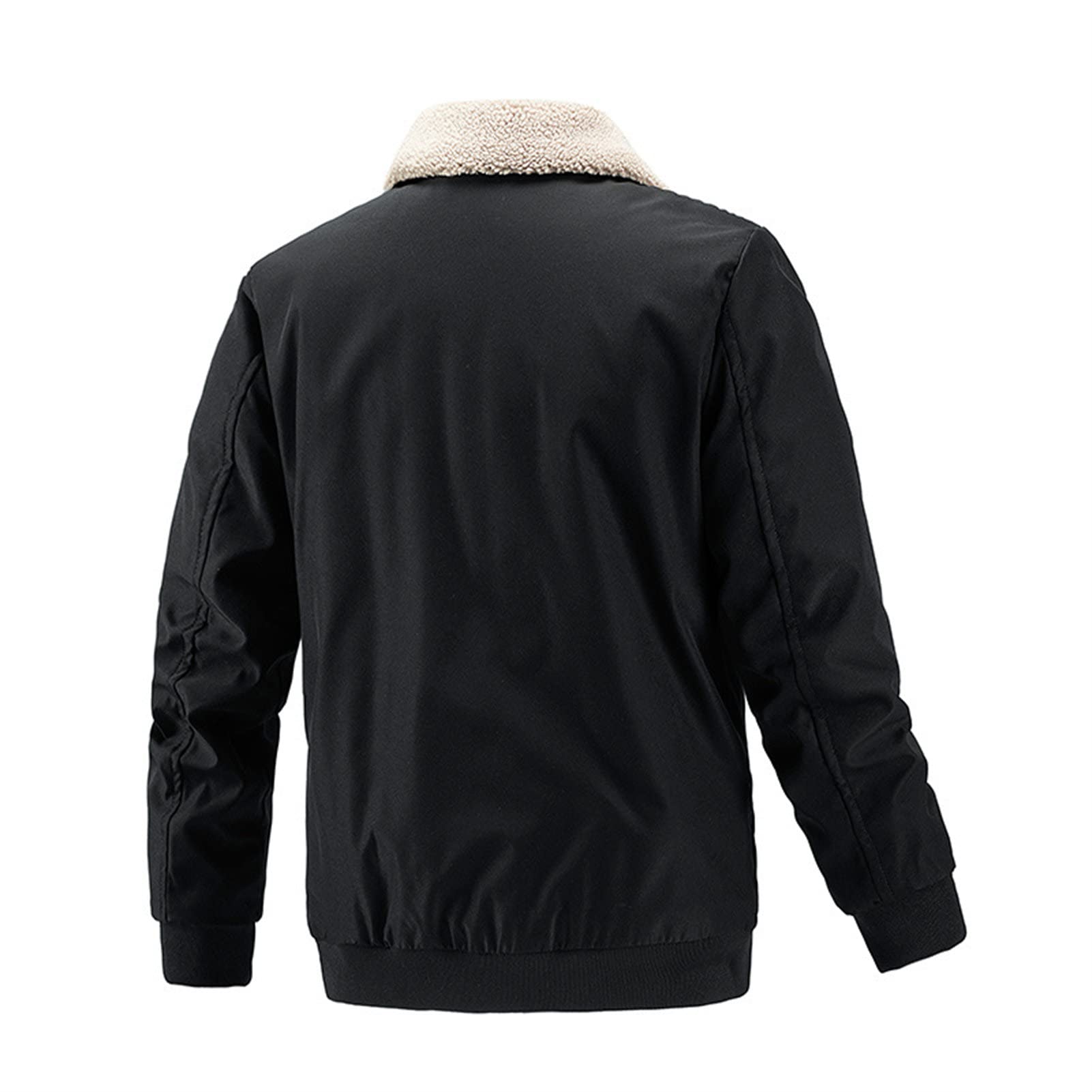 Maiyifu-GJ Men's Faux Fur Collar Bomber Jacket Winter Warm Zipper Lapel Vintage Coat Lightweight Thermal Trucker Coats (Black,Large)