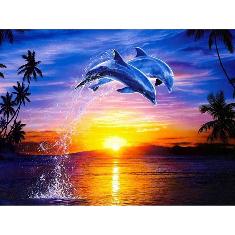 Point de croix diamant dauphin 5D DIY grand format 80x100cm