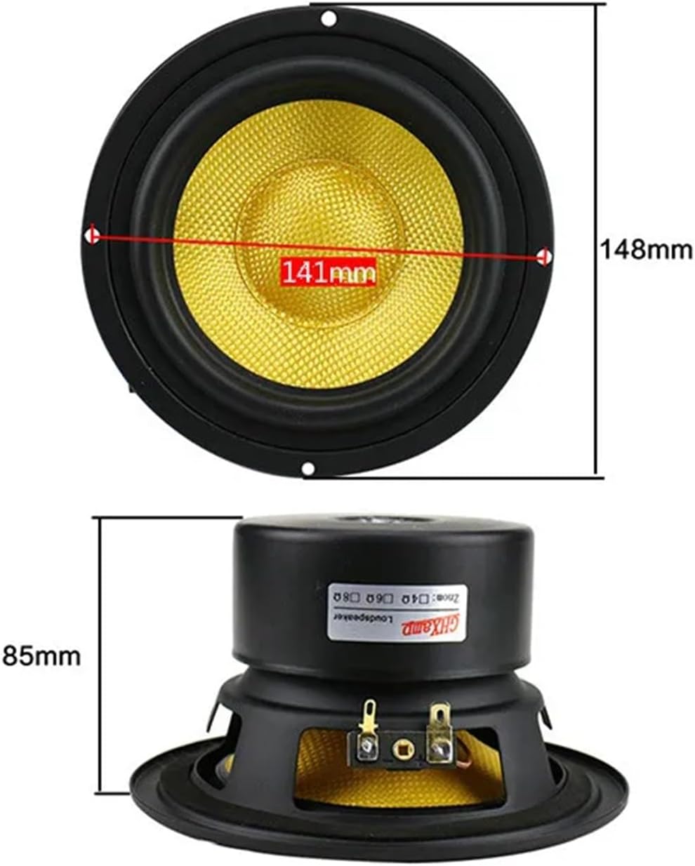 5.25 inch 148mm Yellow Fiber Glass Mid-Bass Speaker Unit 4Ohm 40W-100W Home Theater Mediant Woofer Bookshelf DIY 1pc