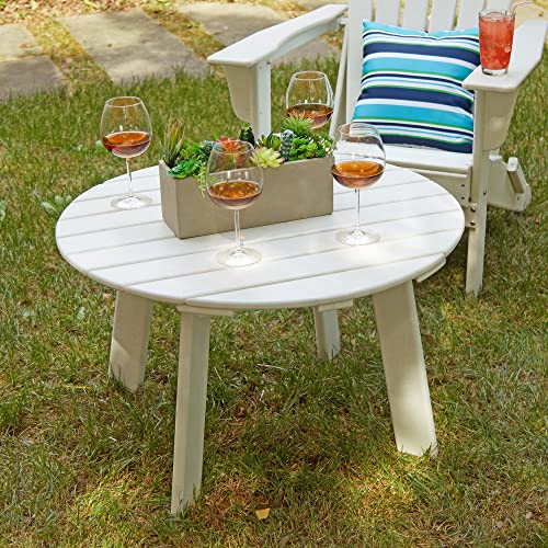 Elm Plus All- Weather Outdoor Round Hdpe Adirondack Patio Side Coffee Table, 36" D, White #TOP1