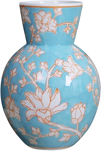 Blue and White Chinoiserie Ceramic Vase, 10 Inch Chinese Style Hand Painted Flower & Bird Art Decor Vase Antique Floral Vase for Living Room, Farmhouse, Table Centerpiece