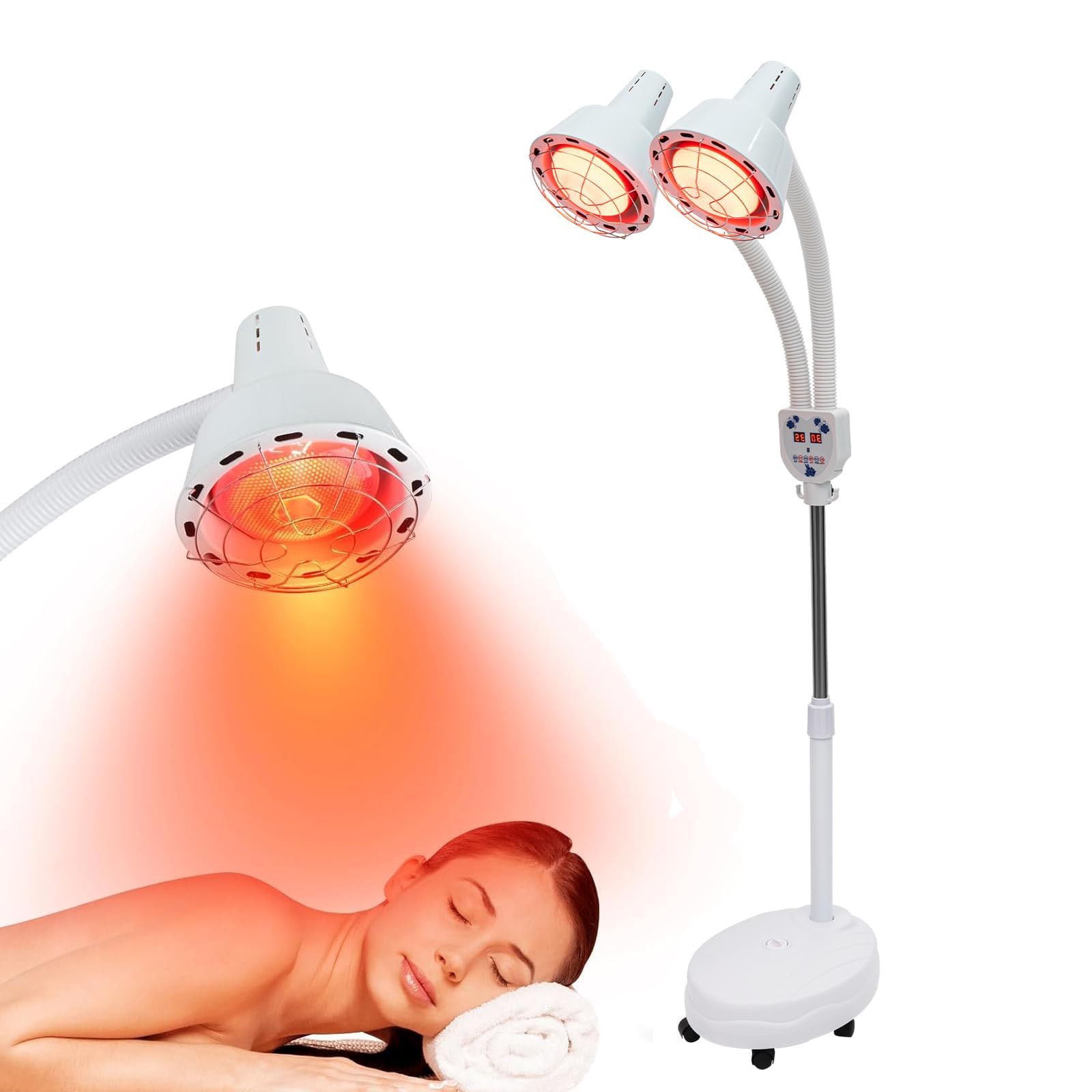 Lampe Thérapie par Infrarouge Double Tête Lampe Infrarouge Chauffante 360° - Température Réglable - Avec Télécommande - Soulage la Douleur et la Fatigue