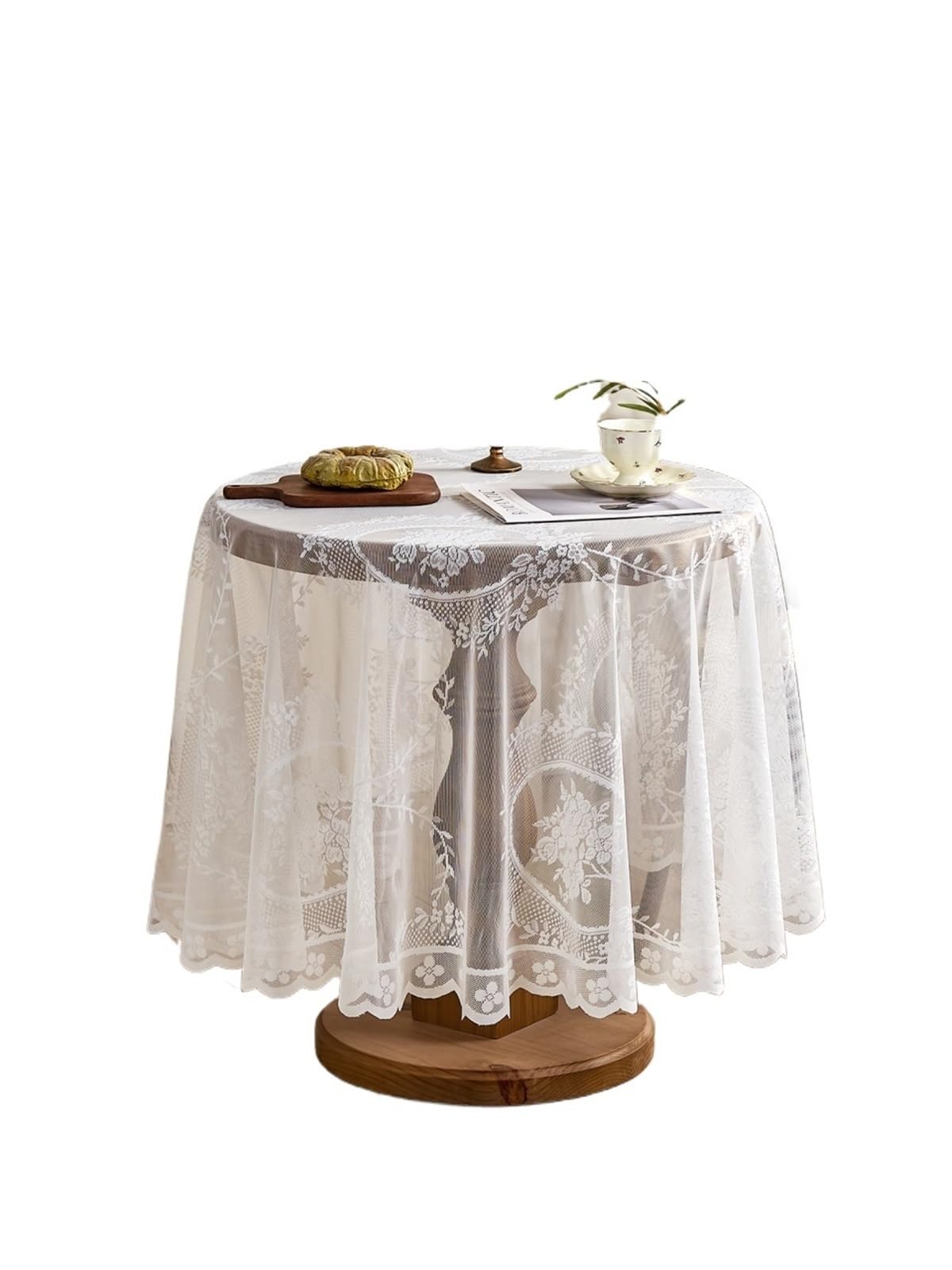 ZNTIHZ Lace Tablecloth Round Flower Pattern Bedside Table Cover Living Room Dining Decoration For Furniture Dresser(90x90cm round)