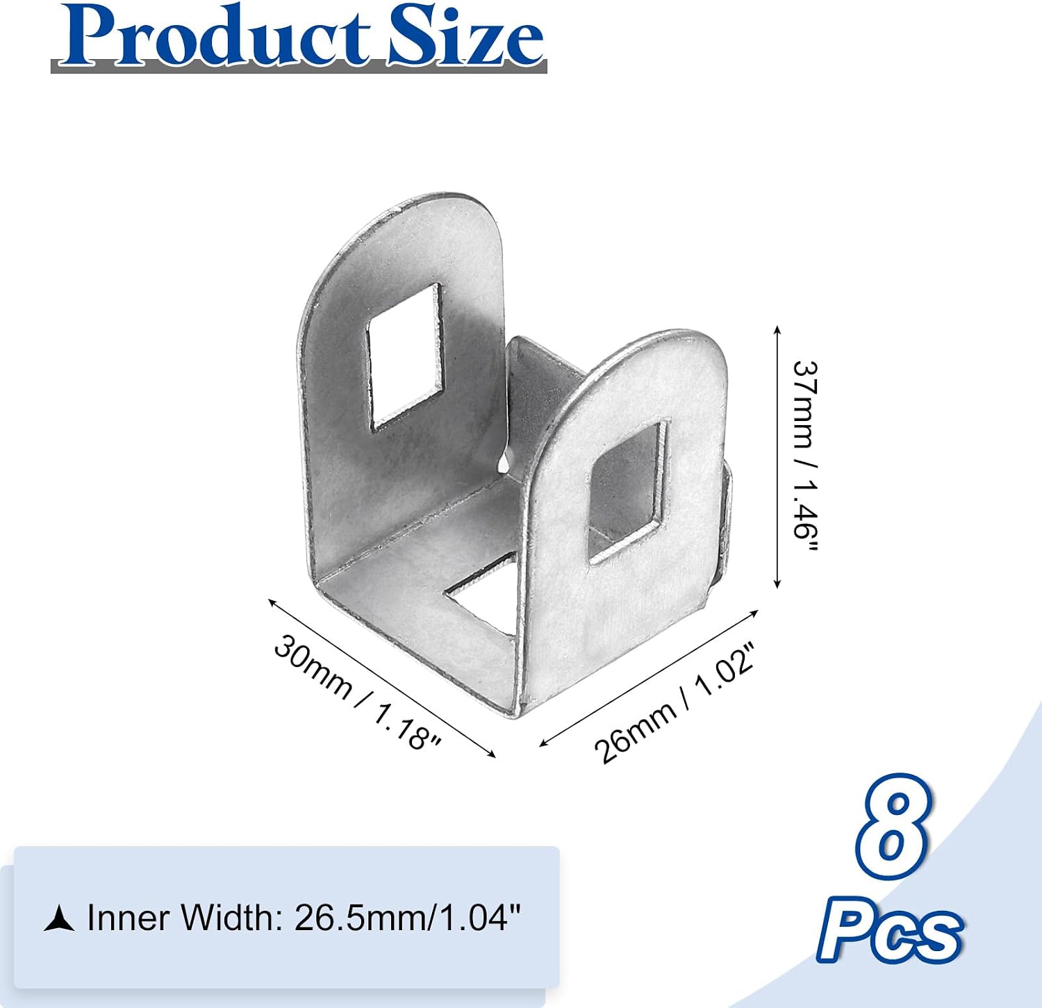 uxcell 8 Pcs U Bracket for 1.04" Panels, 26 x 30 x 37mm Metal U Shaped Fasteners Brackets for Guardrail or Partitions Connection, Silver