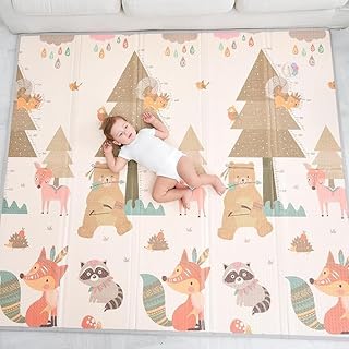 سجادة لعب كبيرة بوجهين من الفوم السميك بتصميم مطوي من سوبر بيبي، سجادة لتعزيز المهارات الحركية والنمو الحسي، هدية للأطفال بمقاس اكس اكس لارج - 1.8 م × 2 م × 1.5 سم