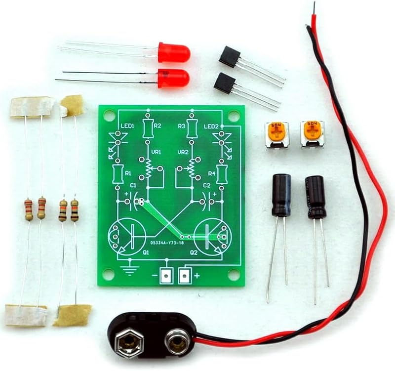 Adjustable Transistor Astable Multivibrator Circuit Learn Kit, LED Flashing, Practical Soldering Project Kit