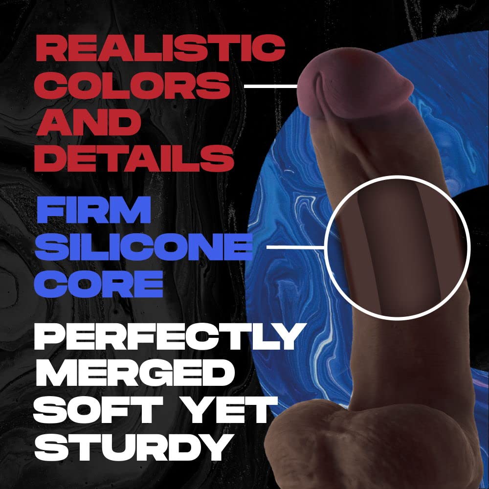 Model C Downward Curved Realistic Dildo with Balls - Dual-Density Liquid Silicone Sex Toys for Women & Men - Harness Compatible Strap On Dildo with Suction Cup - Adult Toys for Couples (9.5" Mahogany): Mahogany 8.5" Flexiskin Silicone