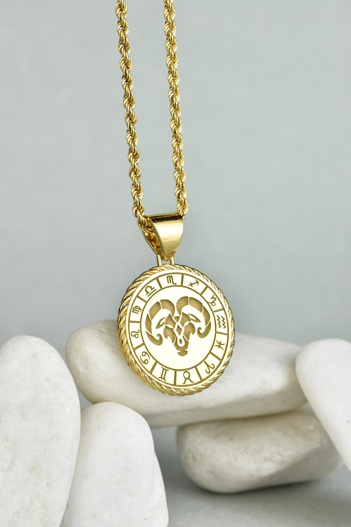 WWRPG_00198 - Collar de plata de ley 925 de 26 mm, cadena de 45,72 cm, colgante de símbolo del zodiaco del zodíaco, medalla de signo de horóscopo, cumpleaños con signo de fuego, colgante del zodiaco