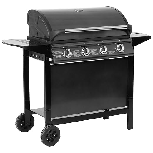 Barbacoa De Gas Reno - 4 Quemadores Con Termómetro 14Kw - Negro En Oferta Happy Garden Barbacoa De Gas Reno - 4 Quemadores Con Termómetro 14Kw