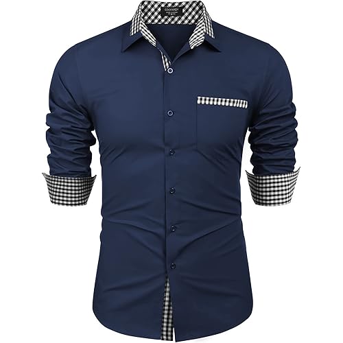 COOFANDY Men's Long Sleeve Dress Shirt Plaid Collar Casual Button Down Shirts