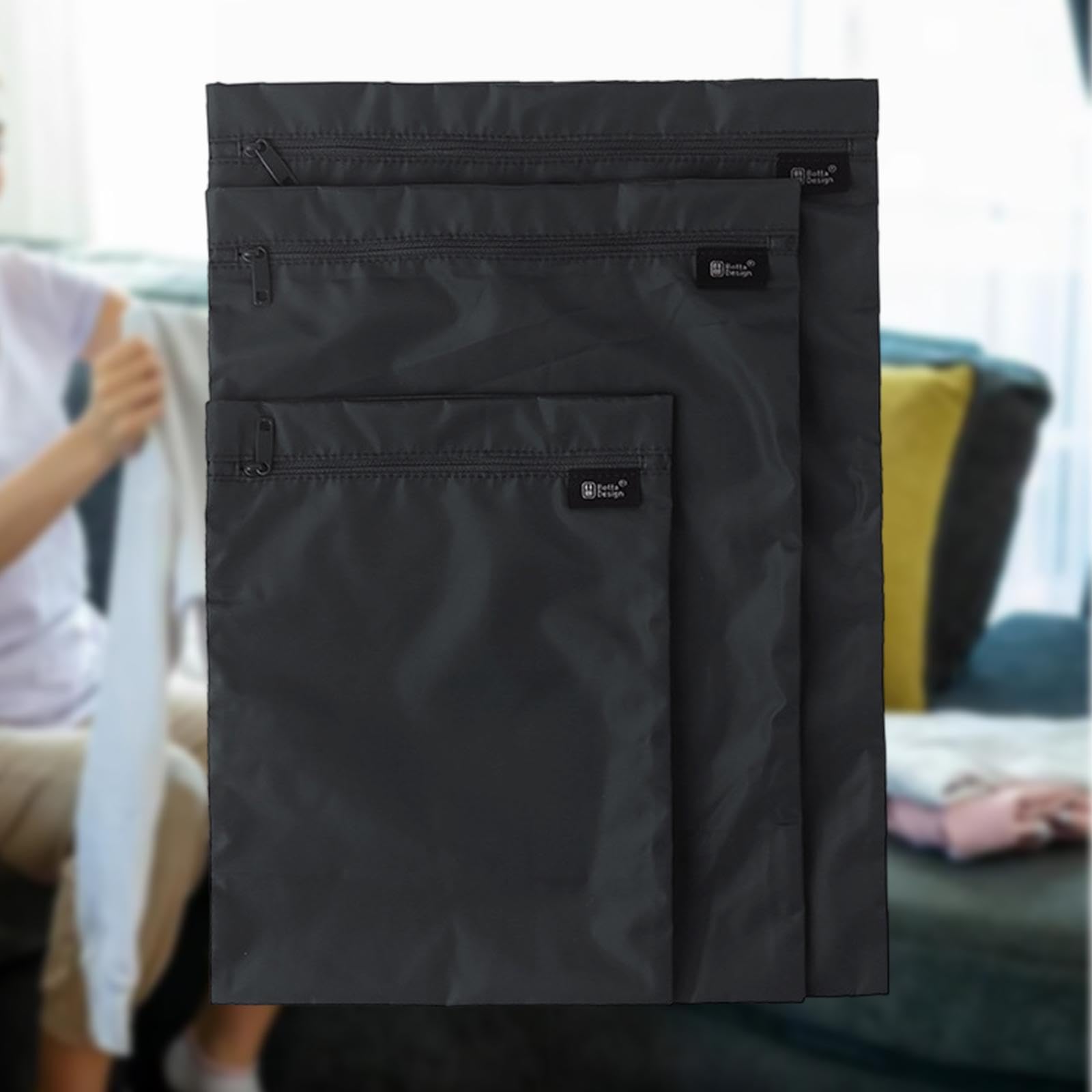 5 Set 3 Stück Reise-Wäschesäcke, wiederverwendbar, schmutzige Kleidung, Tasche für Pool, Reisen, Yoga, Schwarz