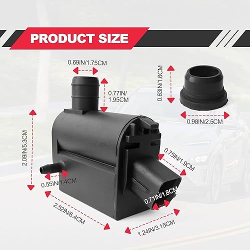 Miniatura 9 de Bomba de lavado de parabrisas, compatible con BMW 328i E46 325i M3 M5 X3 X5 Z3 Z4 Z8, Mercedes-Benz, reemplaza al OEM 67128362154, 67128377612,