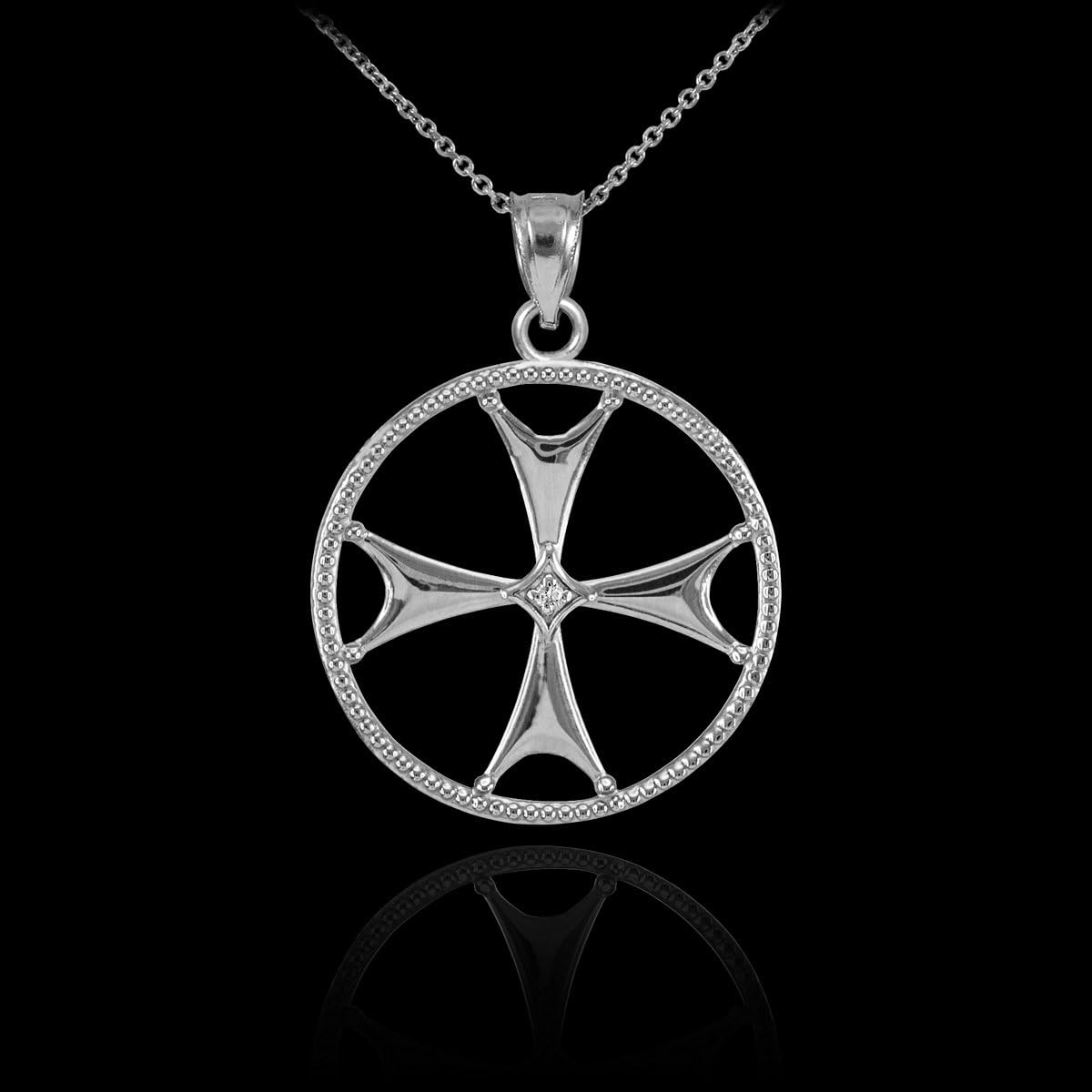 Religious Jewelry 925 Sterling Silver Open Design CZ-Accented Maltese Cross Pendant Necklace