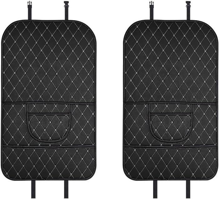 SUTSU Kick Mats Back Seat Protector 2 Pack Car Back Seat Cover Premium Fabric Odor Free Protect Your Leather Seat with 2 Storage Pocket (Brown)
