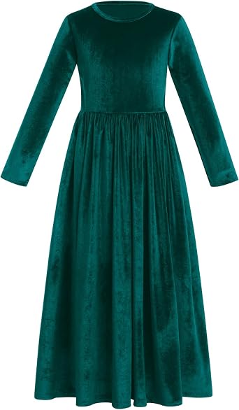 Girls Maxi Velvet Dress with Pockets Long Sleeve Casual Pageant Party Evening Gown for Christmas Wedding Holiday Winter Fall