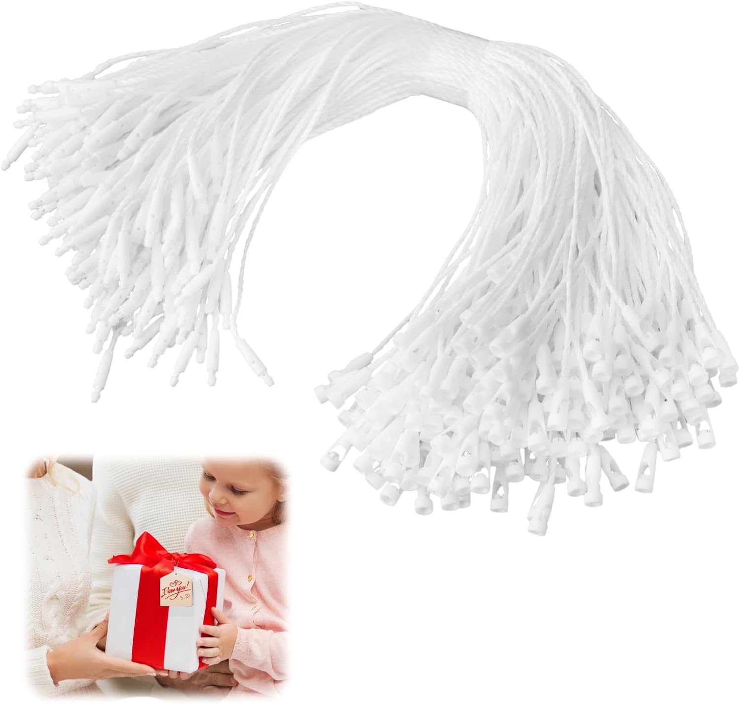 200 Pcs White Cotton Clothing Price Tag String with Bullet Clasp Lock ...
