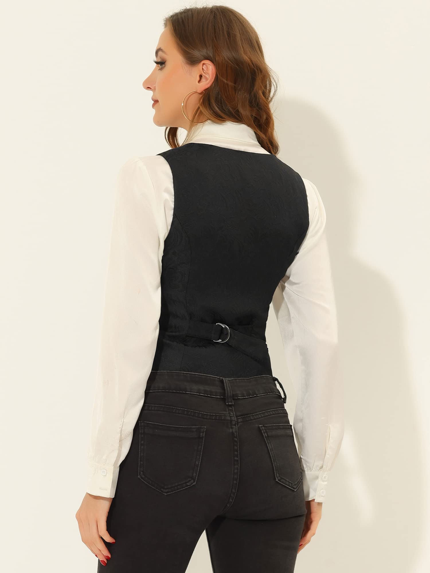 Allegra K Damen Anzugweste Ärmellos Gilet Jacquard Vintage