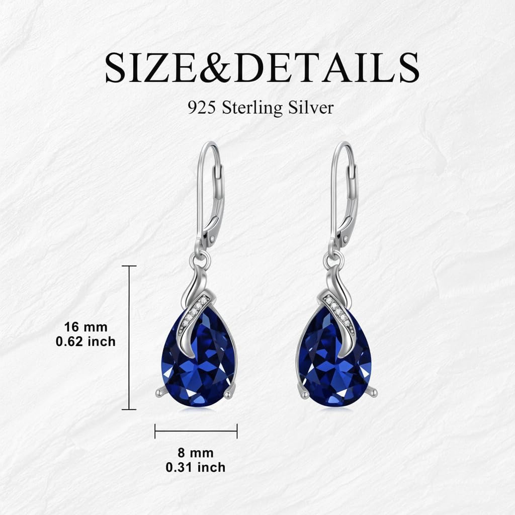 Gemstone Earrings for Women, Pear Cut Birthstone with Genuine Diamond Dangle Drops Earrings 925 Sterling Silver Diamond Jewelry Teardrops Earrings Gifts For Her - Image 5