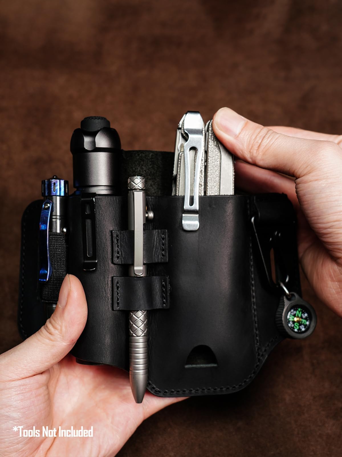 Funda multiherramienta Leatherman, organizador EDC de cuero con linterna, bolígrafo y clip de llavero, ideal para trabajo y uso diario