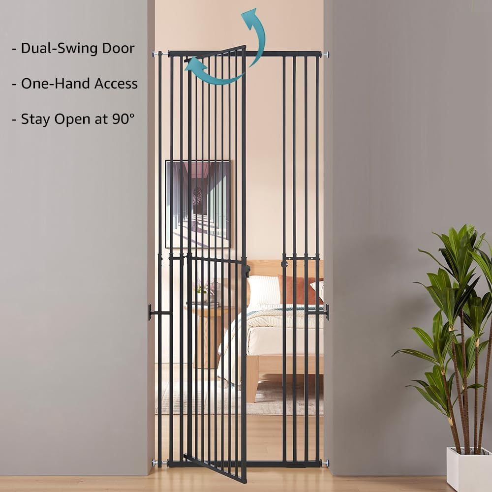 beeNbkks Extra Tall Cat Gate, Adjustable 47’’-87’’ Height, Fits 27.5’’-37’’ Wide Openings, Dog Gate for Doorways Stairs, No Drilling Pet Safety Barrier Indoor Use, Metal Fence for Dogs Cats