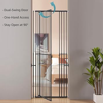 beeNbkks Extra Tall Cat Gate, Adjustable 47-87 Height, Fits 27.5-37 Wide Openings, Dog Gate for Doorways Stairs, No Drilling Pet Safety Barrier Indoor Use, Metal Fence for Dogs Cats