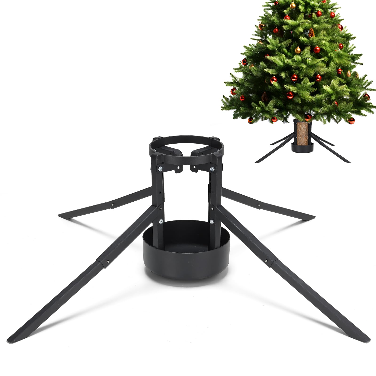 JAOTREL Christmas Tree Stand, 8.6” Black Foldable Artificial Christmas Tree Metal Ornament Holder Universal Model Adjustable ?Umbrella Stand Artificial Christmas Tree for Pine SprucePoplar