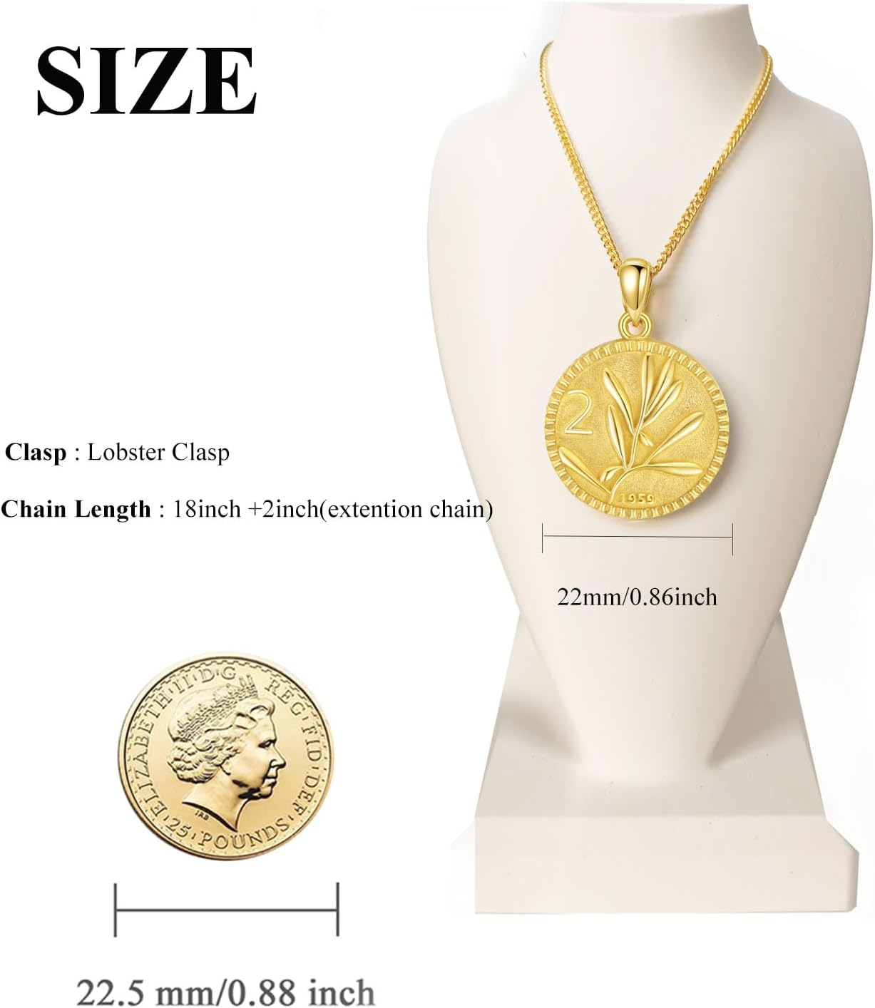 925 Sterling Silver 2 Lira Italian Bee Coin Necklace for Women Lire 18K Gold Plated Pendant Birthday Present for Mom Wife Grandmother - Image 6