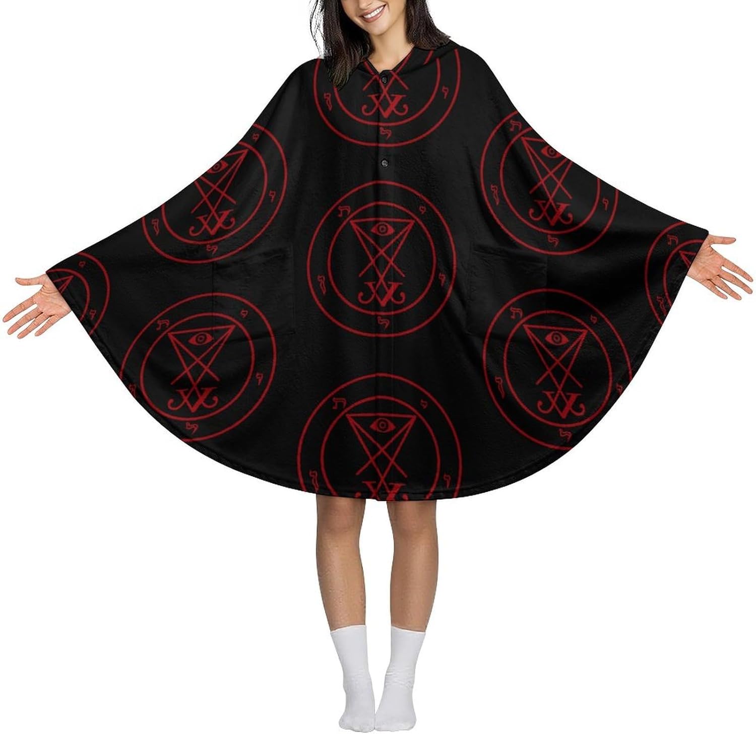 Sigil of Lucifer Wearable Blanket with Hooded Flannel Blankets Cape with Pocket