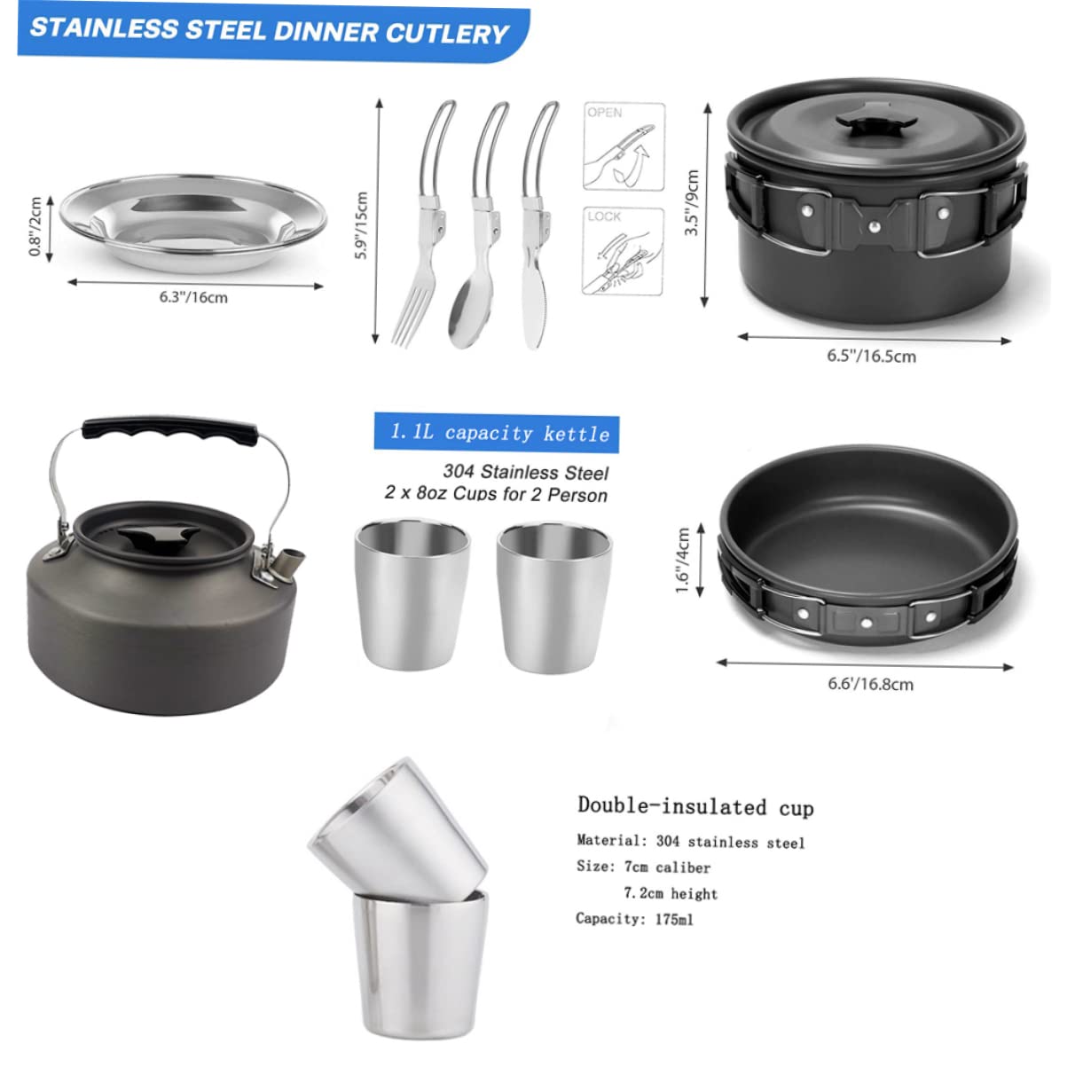 Toddmomy Ollas Antiadherentes de Aleación de Aluminio Kit de Utensilios de Cocina para Camping Fácil de Transportar y Almacenar para 2-3 Personas en Acampadas y Senderismo