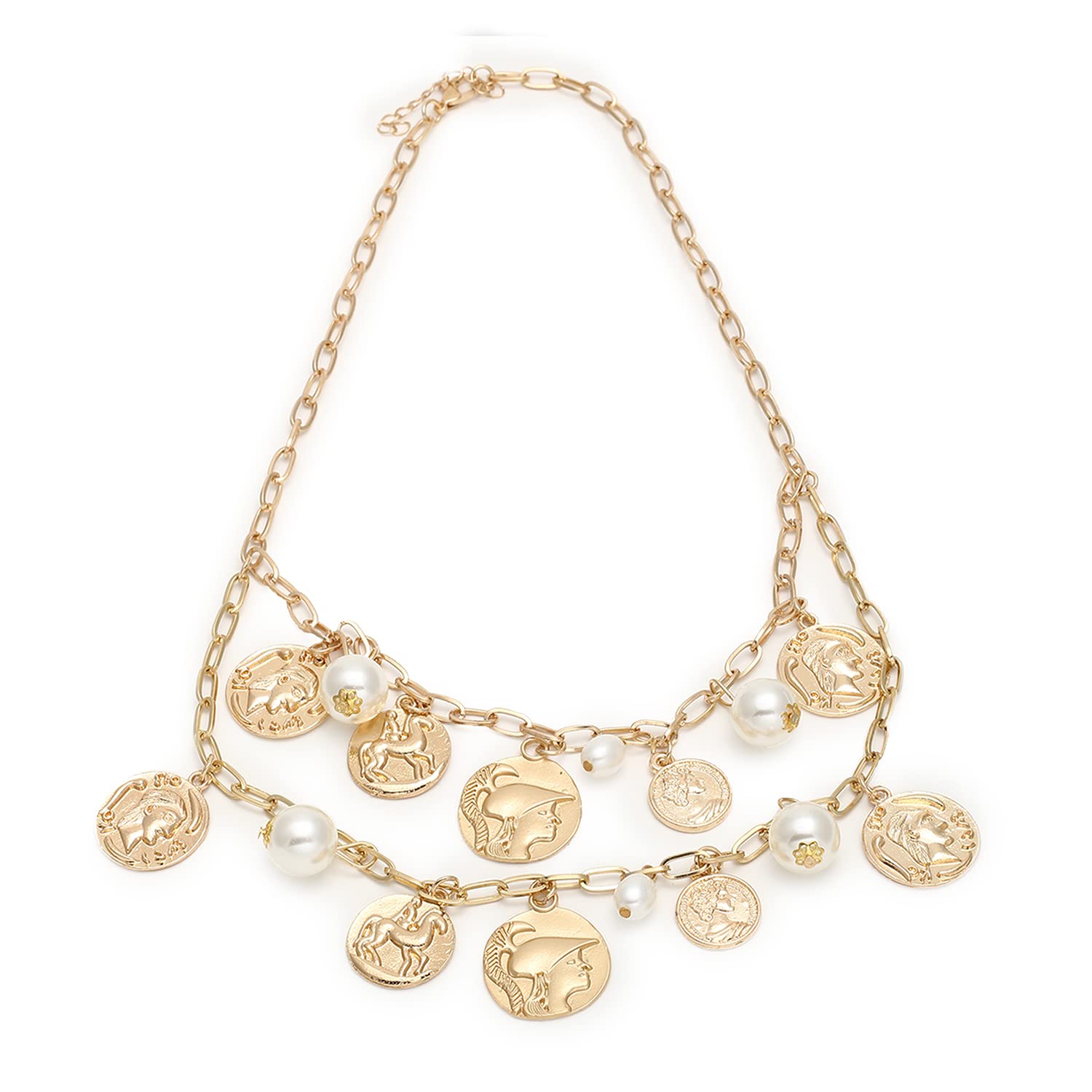 SOHI Gold Plated Coin & Pearl Necklace for Women and Girls, Trendy Stylish Chain Necklace,chain for women, Necklace with Chain detailing, Statement jewellery, layered necklace, fashion, ladies (B0BFR8Y8GY) Amazon Price History, Amazon Price Tracker