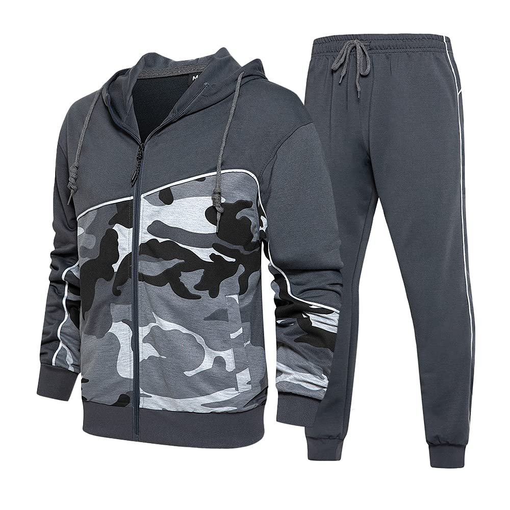 RPOVIG Men's Track Suits, 2 Pack Sweatsuits Outfits Full Zip Jackets Athletic Pants for Jogging Gym 