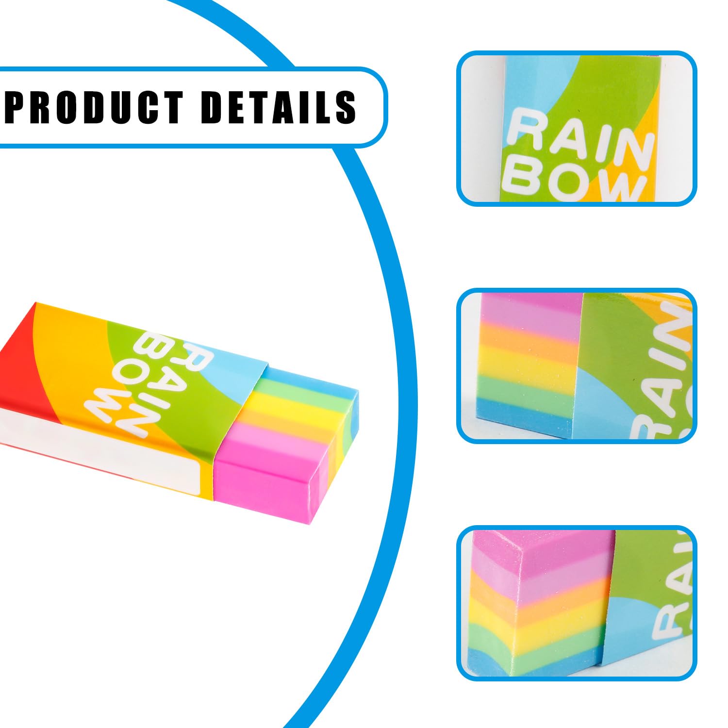 Tabanzhe 6 Pcs Rainbow Erasers,Soft 2B Rubber Pencil Erasers, Colorful Multipack for School Home, Office - Image 3