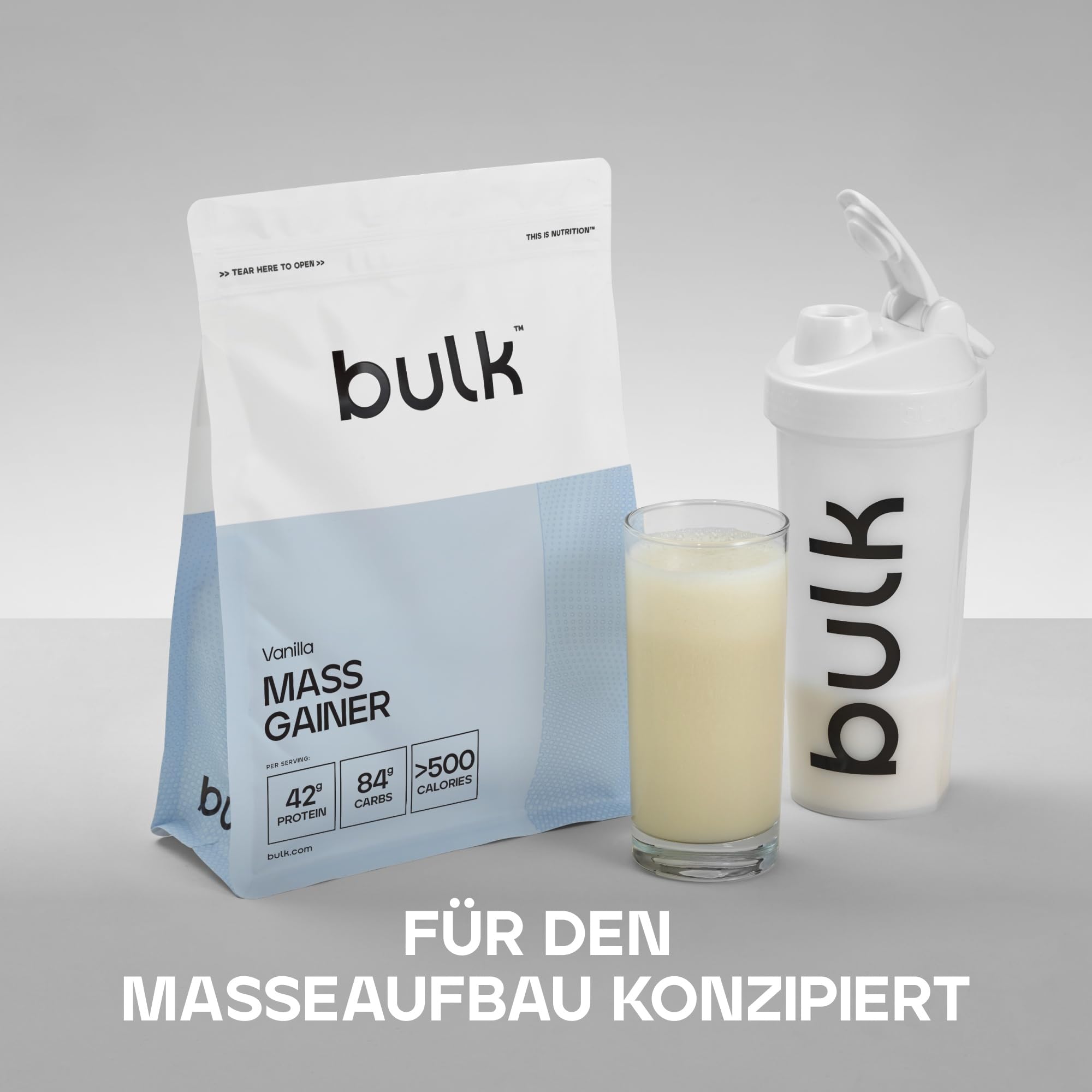 Bulk Komplett-Mass Gainer | Vanille | 16 Portionen | 42g Protein pro Portion | 84g Kohlenhydrate | 500 kcal pro Portion | Kalorienreicher Gainer | Unterstützt Muskelaufbau und -erhalt | 16 Portionen, 42 g Protein pro Portion, 500 kcal, hochkalorische Gewi