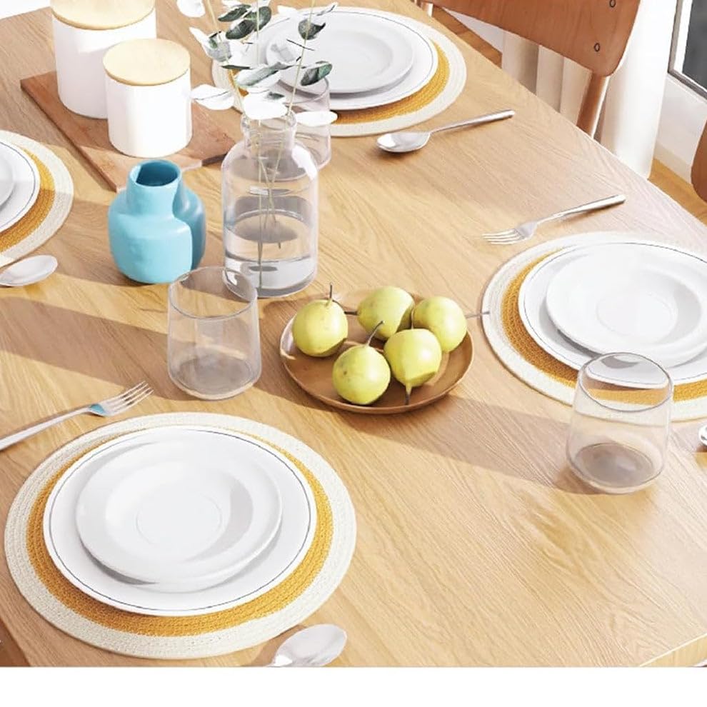 Image of Cotton Rope Placemats, Round Red with White Border, Set of 4, Heat Resistant Table Mats (Yellow and White)