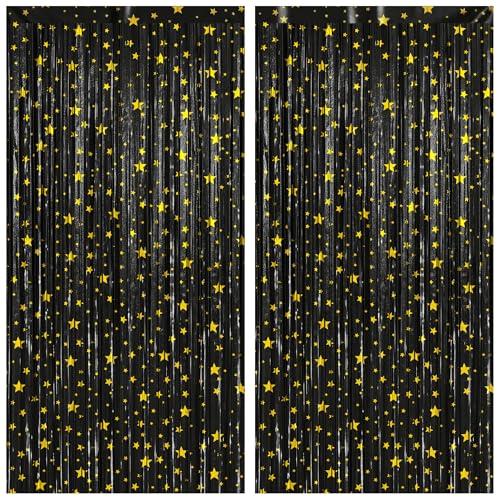 Image of KatchOn, XtraLarge Black Streamers, Pack of 2 | Star Fringe Backdrop for Black Birthday Decorations | Star Tinsel Backdrop for Prom Send Off Decoration Grauation Backdrop Graduation Decorations 2026