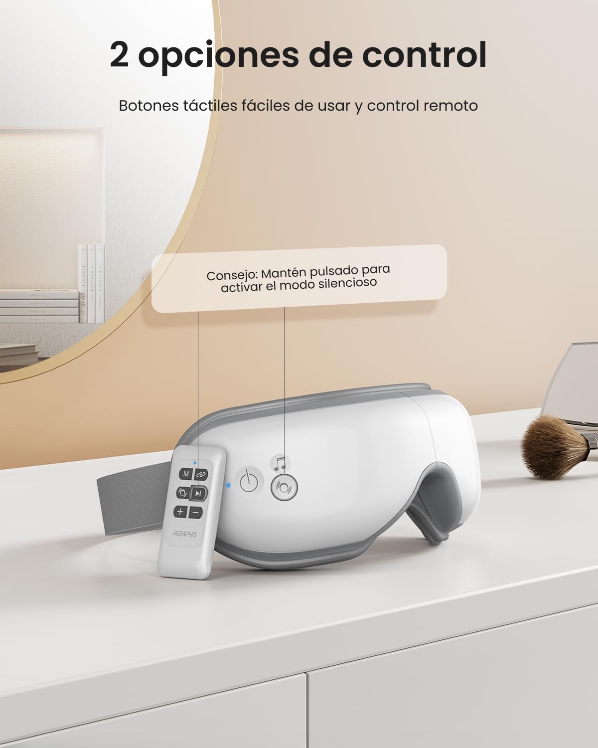 RENPHO Masajeador de ojos con control remoto y calor, Compresión de aire, masajear ojos para aliviar la tensión ocular, Círculos oscuros Bolsas de ojos, Mejorar el sueño, Regalos Originales para Mujer