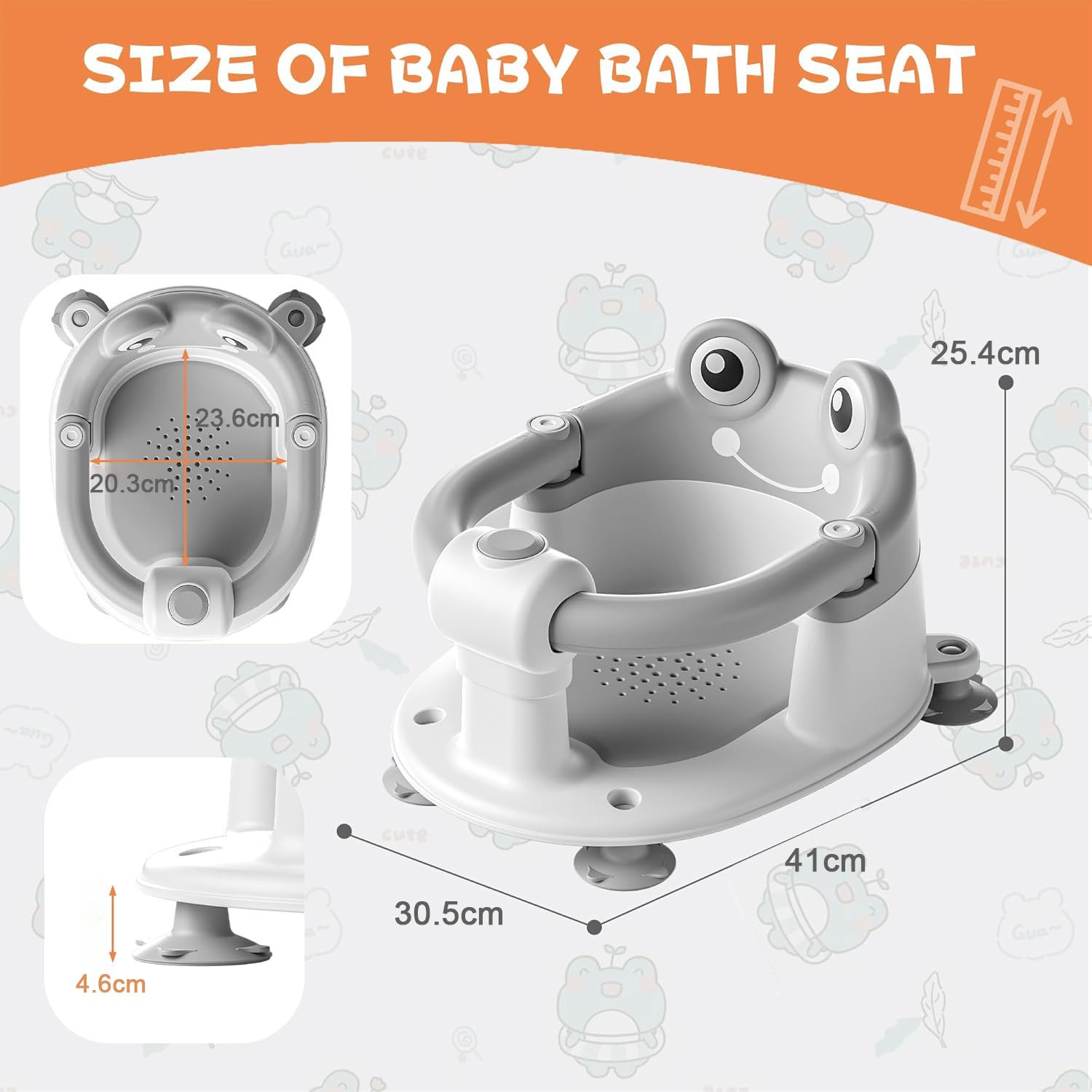 Asiento de Baño para Bebé 6-24 Meses, Silla Baño Bebe con 4 Fuertes Ventosas, silla de baño portátil para ducha o bañera, Respaldo Ergonómico, Regalo para Recién Nacidos y Nuevas Madres