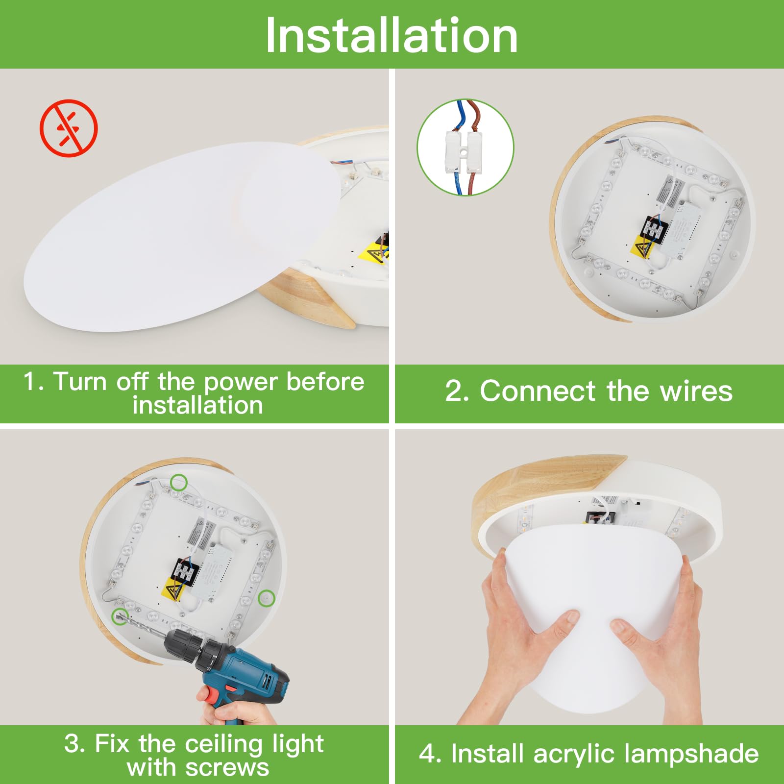 Kimjo 24W Lámpara LED Techo Redonda, φ30cm Plafones para Techo Madera, 3000K Moderno Plafon LED Blanco, 2400LM Luz Techo para Oficinas, Salones, Dormitorios, Cocinas, Pasillos