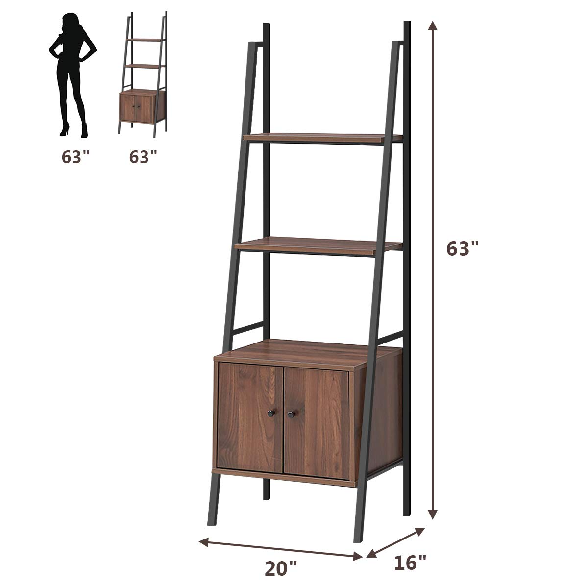 Tangkula 3 Shelf Ladder Bookshelf, Freestanding 3Tier Wooden Bookcase