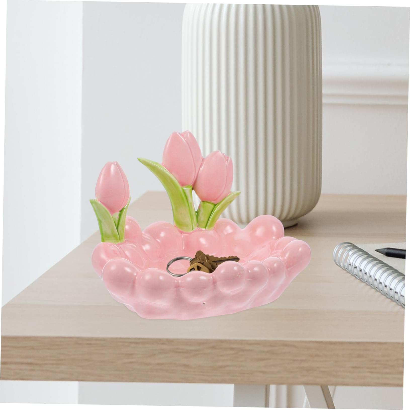 Keramik Schmuckschale Tulpenform Rosa für Ring und Schlüsselablage