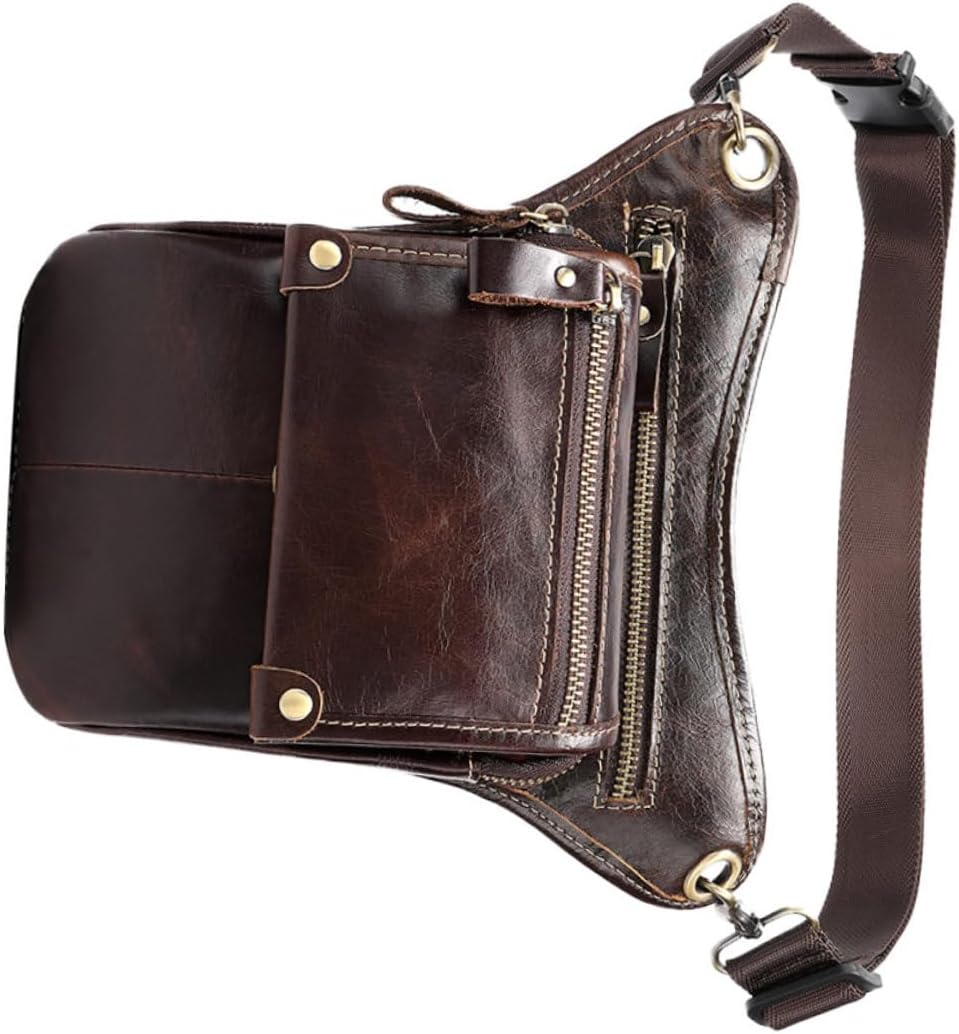 Vintage Men's Waist Bag Outdoor Sports Phone Pouch Comfortable Hand Feel Secure Front Wear for Travel Running Leisure with Multi-storage Compartments