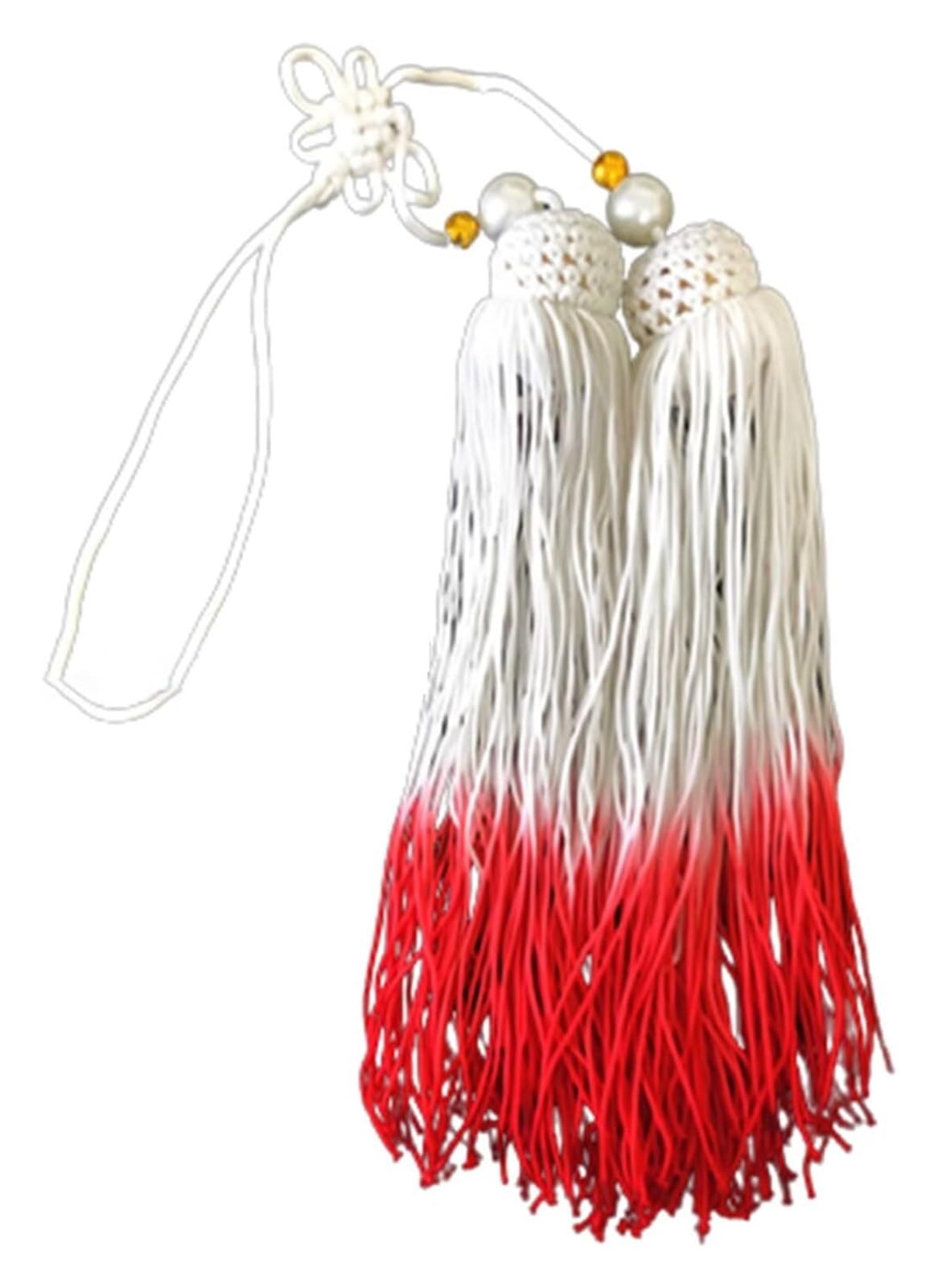 Tassels, with Thin Strands and White or Transparent Beads Tai Chi Martial Arts Sword Spike Fringe Chinese Tassel(Red+White)