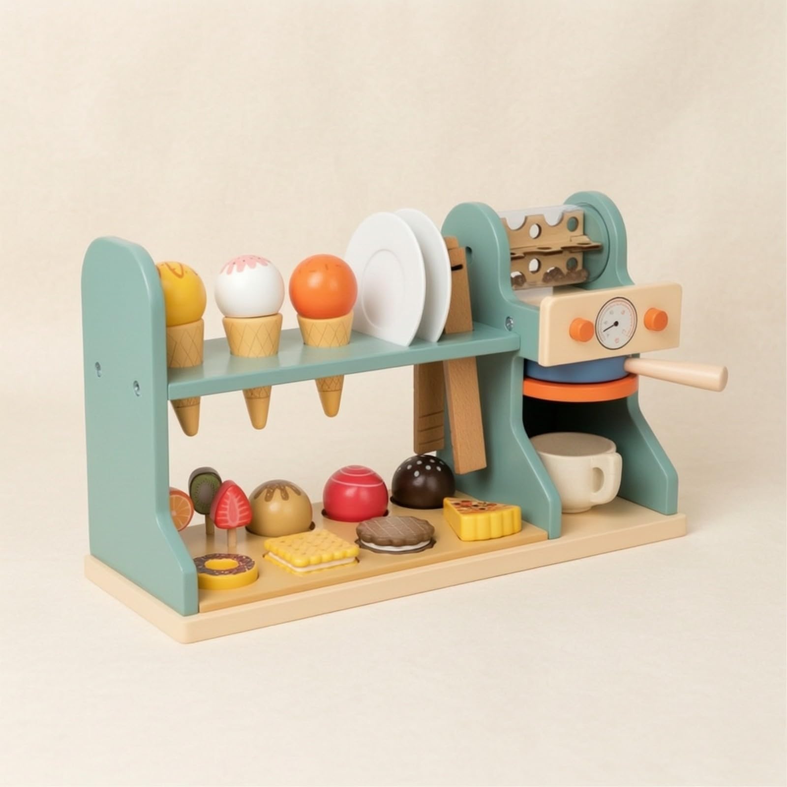 Negozio di Gelati e caffè Giocattolo in Legno Interattivo Caffetteria Giocattolo in Legno Non Tossico Set Gelateria con Accessori