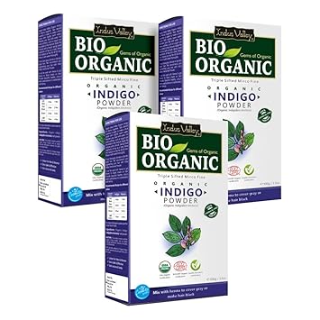 INDUS VALLEY Bio Organic Natural Hair Coloring Indigo Powder | Indigofera tinctoria - Set Of 3 (100 * 3=300g)