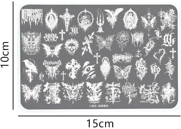 Nail Stamping Plate Gothic Dark Butterfly Skull Cross 15x10cm