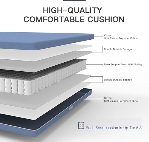 Miniatura 7 de Domi Outdoor - Juego de comedor de patio de 7 piezas, mesa de comedor de metal, sillas giratorias y de comedor, juego de conversación con cojines