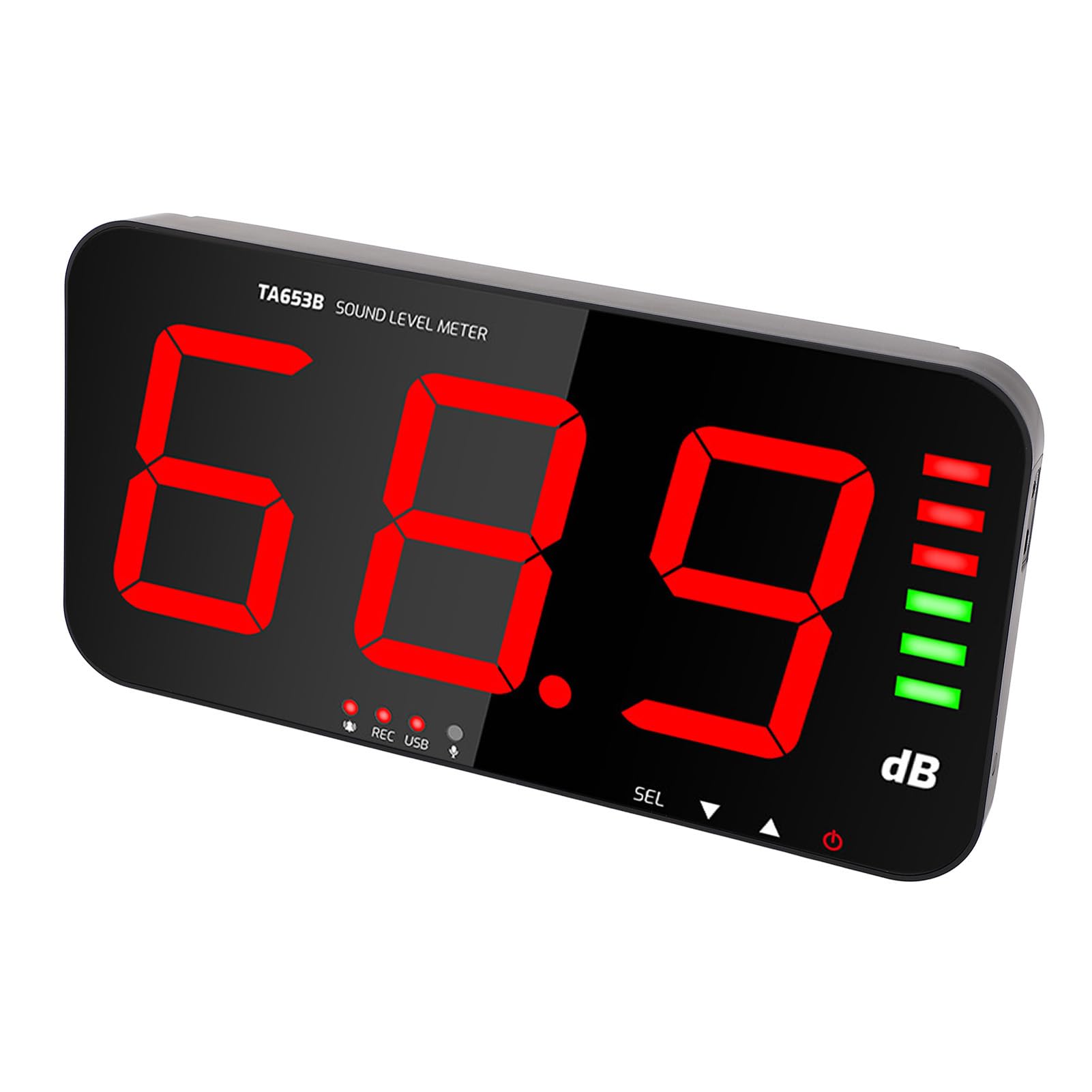 Jiawu Registrador de Medidor de Decibelios de Montaje en Pared, Medidor de Nivel de Sonido Industrial de Pantalla Grande DB con Alarma de Zumbador, de Decibelios de Ruido de Precisión de ± 1,5 DB para