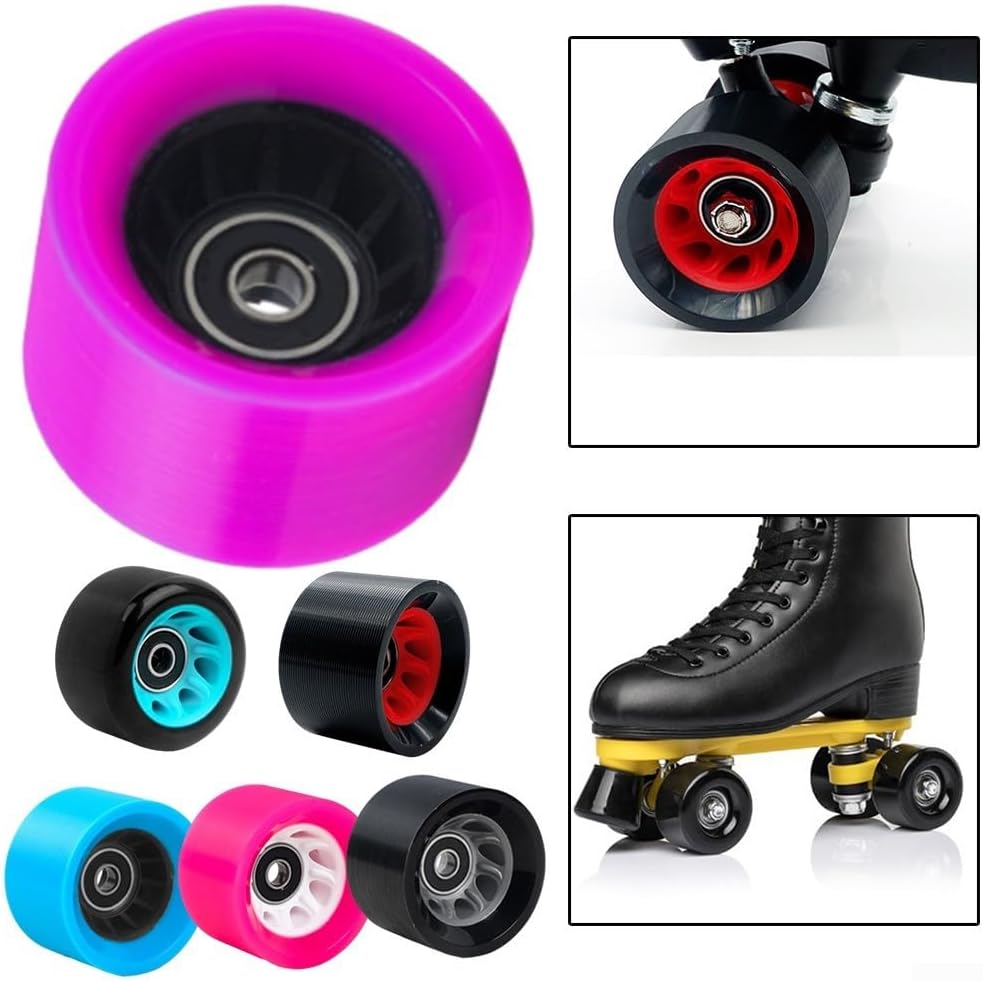 Roller Skate Wheels Set of 8, 58x32mm and 58x39mm PU with High Carbon Steel Bearings for Indoor Outdoor Quad Skates